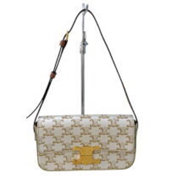 Celine Claude Shoulder Bag White Triomphe Canvas Calf Leather - Picture 1 of 7
